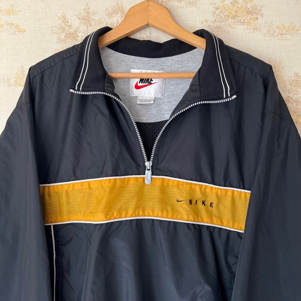 Vintage 90s Nike 1/4 Zip Windbreaker | Black Gold Colorblock | Size L